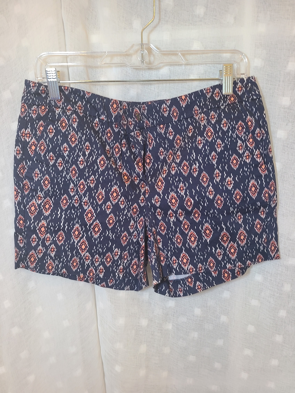 Navy Printed Shorts - Coral & White Pattern